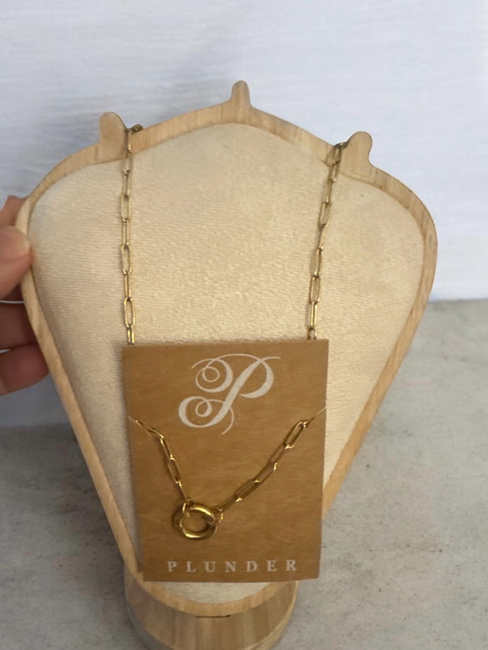 Plunder Gold Paperclip Chain Necklace with Ring Charm